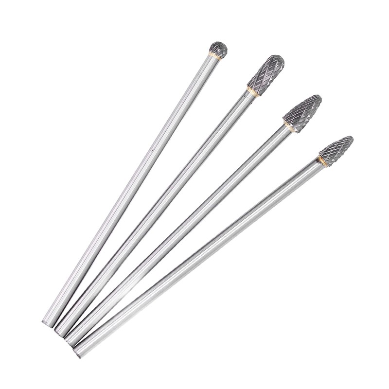 4Pcs Extended Carbide Rotating Burr Set 1/4in Shank Tungsten Steel