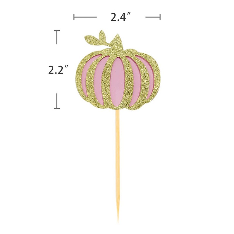 24 Pcs Glitter Pumpkin Cupcake Toppers, Fall Theme Cupcake Decoration