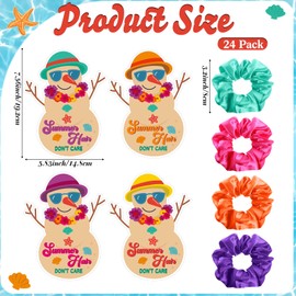 Suncalla 24 Set Summer Christmas Party Favors Snowman Greeting Card Color Satin Scrunchie Gifts Bulk Hawaiian Tropical Christmas Birthday Party Decorations for Xmas Supplies School Carnival Activities