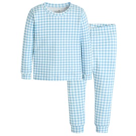moimoln Cotton Modal Baby Toddler Pajamas Snug fit Pjs Daily Long Gingham Check Blue 6-12m