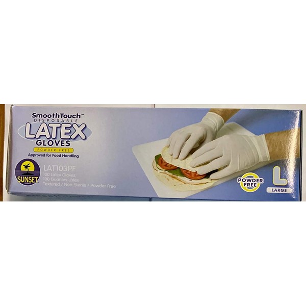 200 Large Size Disposable Latex Gloves, Powder Free, Smooth Touch, Food Service Grade, Non-Sterile [2x100 Pack]