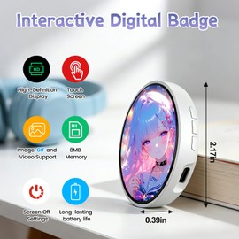 Digital Badge Pin with HD Display - Smart E Badge for GIF/Video Playback
