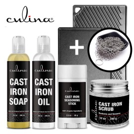Culina Cast Iron Seasoning Stick & Soap & Oil Conditioner & Restoring Scrub & Stainl...