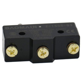 Baomain RZ-15GS-B3 General Purpose Basic Switch, Slim Spring Plunger, Screw Terminal, 0.5mm Contact Gap, 15A Rated Current