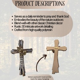 BestGiftEver Wall Cross with Praying Hands on Driftwood in Rustic Golden Bronze Tone - Decorative Wall Hanging Spiritual Jesus Art Sculpture
