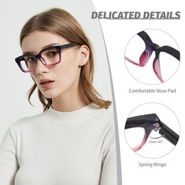 JiSoo Oversized Reading Glasses for Women 1.75, Stylish Designer Readers Large Frame with Spring Hinge, 1.75 Purple