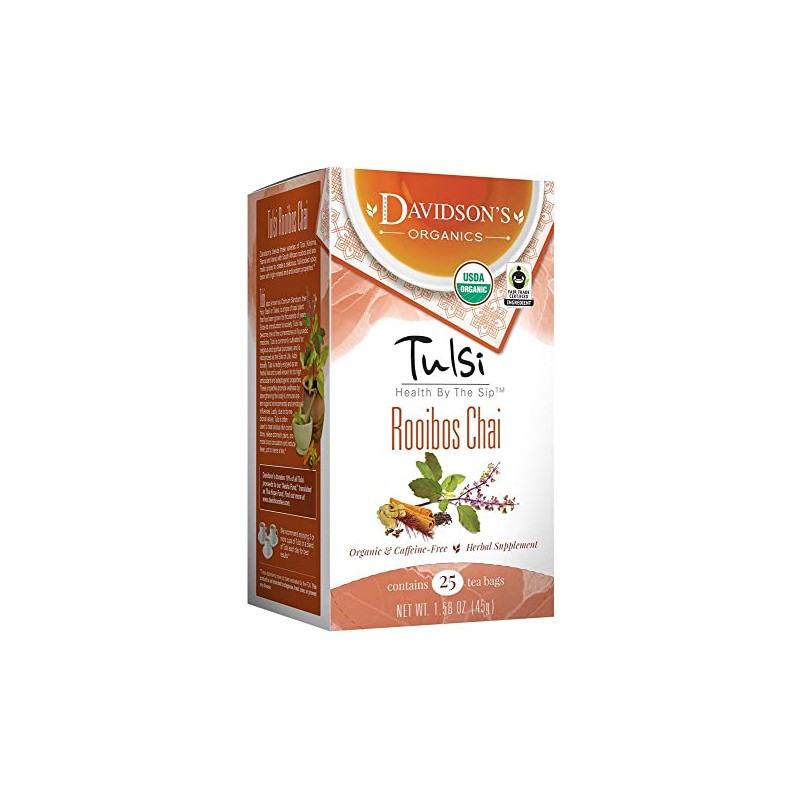 Davidson's Organics, Tulsi Rooibos Chai, 25-count Tea Bags, Pack of