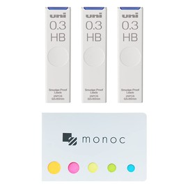 Uni Pencil Lead,"The Uni" Smudge-Proof Leads, 0.3mm HB, 25 Leads x 3 Pack &"monoc" Sticky Note(Japan Import)