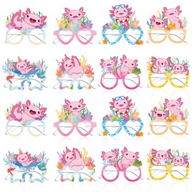 Gameza Axolotl Birthday Glasses Decorations, 24PCS Axolotl Party Photo Booth Prop Supplies, Cute Salamander Gift Favors Eyeglasses Dress up Cosplay