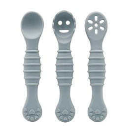 3 Stück Baby Lernlöffel Silikon, Silicon Babylöffel und Gabel Fütterung Set, Silikon Baby Lernlöffel Kinder Besteckset, Baby Weaning Zubehör Baby Löffel Selber Essen