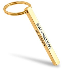 Mister Boncuk® Cubikey Keyring with Engraving Made of Stainless Steel - Chopsticks Pendant with Sayings - Gifts for Men and Women - Cuboid Keyring, Fahr Vorsichtig Ich Liebe Dich