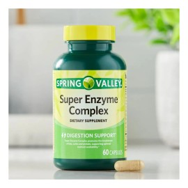 Spring Valley Cápsulas De Suplemento Dietético Súper Enzimático Complejo Para Apoyo Digestivo, 60 Cápsulas, Promueve La Descomposición De Grasas, Carbohidratos Y Proteínas,