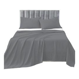 R&Z Plain Luxuary Polycotton Flat Sheets Single, Double, King, S King (Grey/Silver, S King)