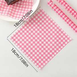 Food Grade Wrap Paper Greaseproof Sandwich Wrap Paper,100Pcs Checkered Baking Wrapping Paper Deli Paper,Checkered Dry Waxed Deli Paper Sheets,Checkered Hamburger Paper,Deli Wax Sheets Wrap Paper,Pink