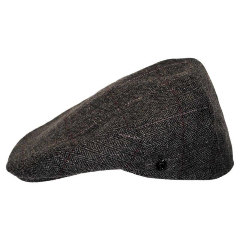 Euston Herringbone Plaid Wool Blend Ivy Cap (Large) Mocha