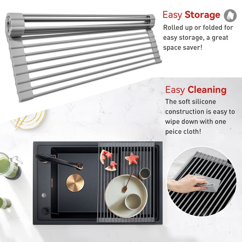 MERRYBOX Roll Up Dish Drying Rack, Silicone Wrapped Over The