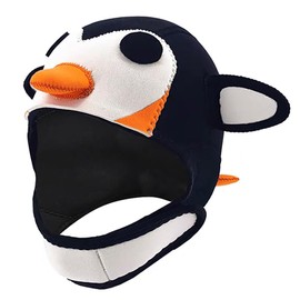 Wetsuit Hood Penguin 3mm Neoprene Scuba Diving Hood for Women Children, Scuba Dive Cap Hat Thermal Surfing Hood with Flow Vent for Snorkeling Swimming Water Sports (Black/White/Orange)