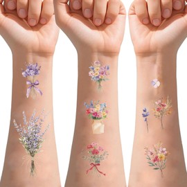 10 Sheets Wild Flower Temporary Tattoos Butterfly Party Decorations Waterproof Baby Shower Flower Theme Birthday Cute Stickers for Boys Girls Party Favors Gifts Decoration (flower 2)