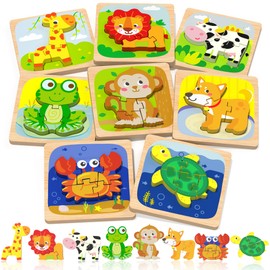 Benresive Wooden Toddler Puzzles, 8pcs Animal Montessori Toys for 1-3 Year Old Boys & Girls, Learning Educational Preschool Toys, Great Gifts for 1 2 3 Year Olds