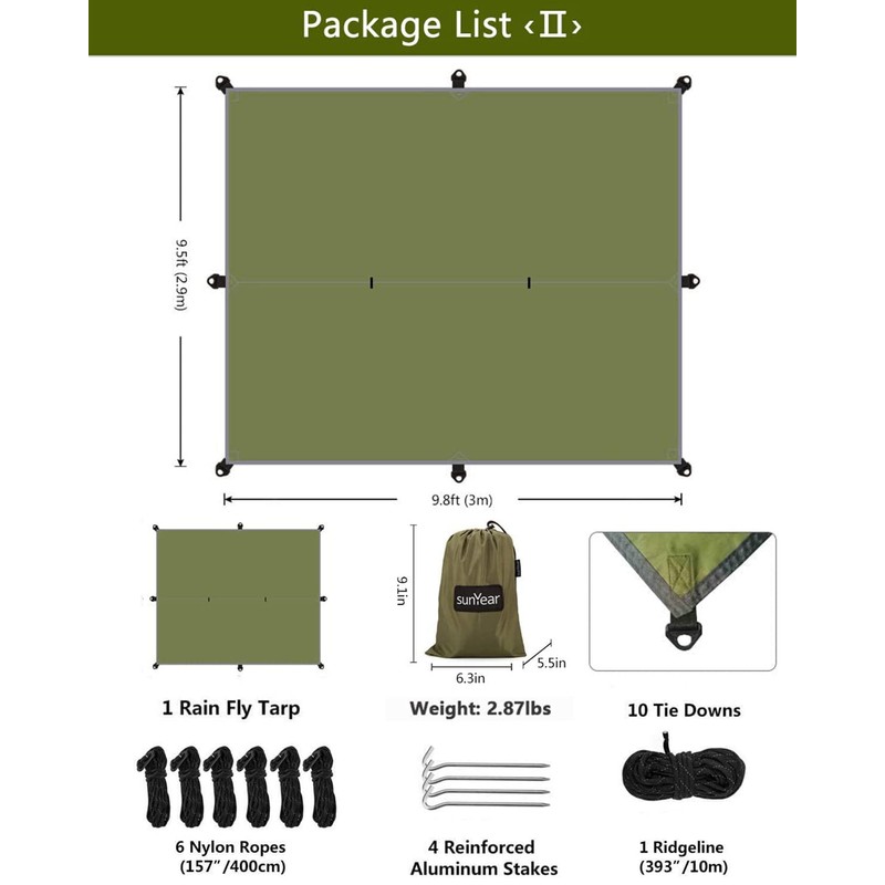Sunyear Hammock Camping with Rain Fly Tarp and Net, Portable