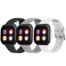 3 Pack Bands Compatible with Gizmo Watch Band Replacement for Kids, Soft Silicone Adjustable Sport Strap Replacement Wristbands for Verizon Gizmo Watch 2 / Gizmo Watch 1 Smartwatch Boys Girls (Black+White+Gray)