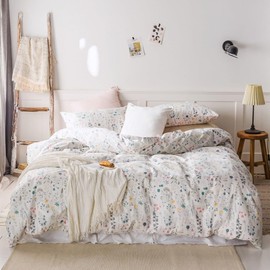 LifeTB Floral Queen Comforter Set Vintage Style Floral Bedding Set Boho Garden Flowers Comforter Queen Floral Botanical Bedding Comforter for All Seasons Fluffy Bed Set Down Alternative Comforter Set