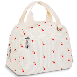 Lunch Bag Women Insulated Lunch Box - Tote Lunch Box for Women - Corduroy Lunchbox Lightweight Lunchboxes Reusable Portable Soft Cooler Bag for Adults Teen Travel Picnic Office Outdoor Work Cherry 8L
