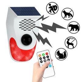 PILSAMAS Solar Motion Sensor Alarm with Custom Voice Upload - 120dB Loud Noise Maker & Strobe Lights, Remote Control, IP65 Waterproof for Deer/Bear Deterrent, Chicken Coop Security, Pool Safety Alerts