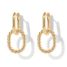 14K Gold Geometric Twists oval earrings Women | Drop Dangle Earrings (Gold, One size)