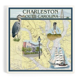 Charleston, South Carolina, Nautical Chart (Absorbent Ceramic Coaster, Single, Cork Back, Kitchen Table Decor)