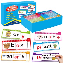 SkilLify Word Family Build Book, 40 Read and Rhyme Flip Books, Learn to Read Phonics Flash Cards, Sight Words Flash Cards Kindergarten Flip Books for Kids Homeschool Preschool Learning Activities