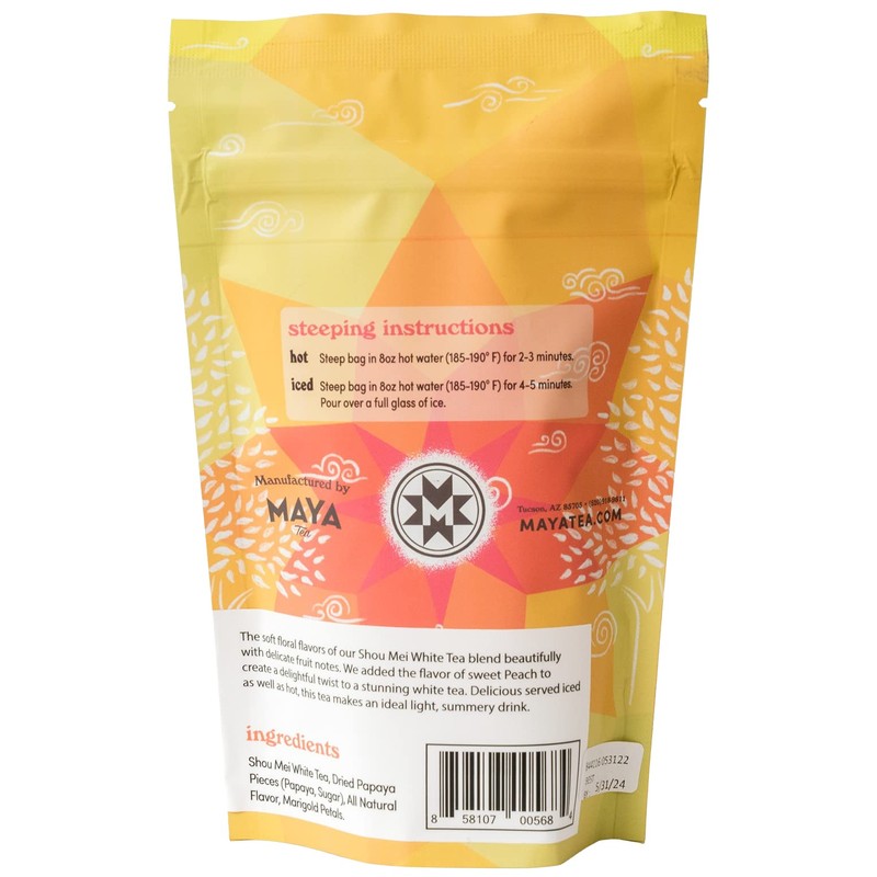 Maya Tea Sweet Peach White Tea Sachets, Contains Caffeine, All
