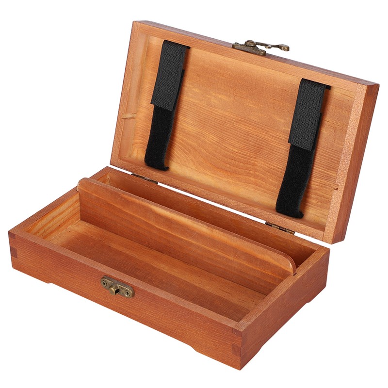 Wooden Sketching Pencil Box Antique Solid Wood Square Children Stationery