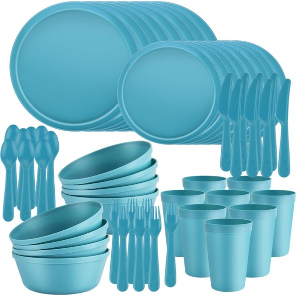ZIVONA Plastic Dinnerware Sets – 40-Piece Blue Plates and Bowls