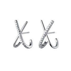 Reffeer Solid 925 Sterling Silver Letter X Cuff Earrings Piercings for Women Earrings CZ X Wrap Earrings Huggie Studs (A-Silver)