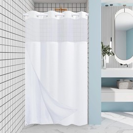 EUTXL Stall No Hook Shower Curtain with Snap in Liner,230GSM Waffle Weave Shower Curtains for Bathroom,60W x 74H,White