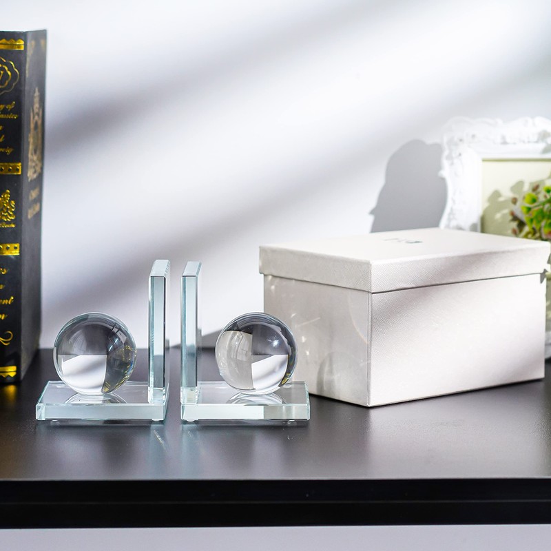 1 Pair Crystal Bookends with Crystal Ball Decorative Ornaments,L Shape
