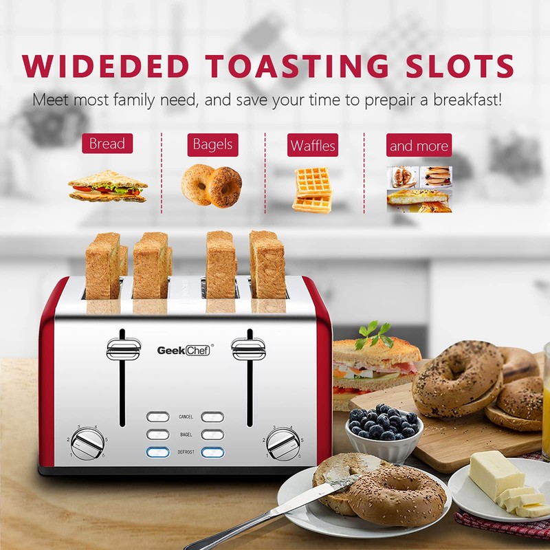 Geek Chef 4 Slice toaster, Best Rated Prime Retro Bagel