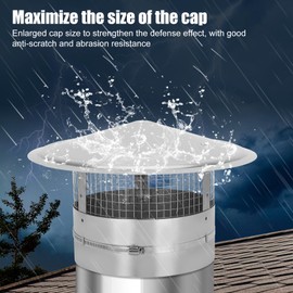 8Inch Chimney Cap,6/7/8/10 Inch Adjustable Stainless Steel Chimney Cap,304 Steel Round Rain Cover with Mesh Screen,Universal Cone Top Roof Cap for Wood/Oil Stove Vent,Weatherproof & Easy Installation