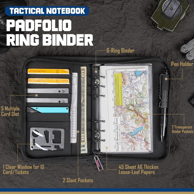 WYNEX Tactical Notebook Padfolio Ring Binder - Refillable 6-Ring A6