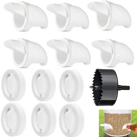 Jindizi 6 Pcs Automatic Chicken Feeder with Hole Saw, Rat Proof Chicken Feeder, No Waste Kit for Buckets, Barrels, Tanks Bins.and so on