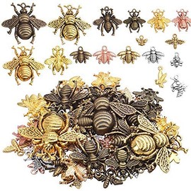 100g Alloy Bee Charm Mixed Honey Bee Pendant Charms Vintage Insect Jewelry Findings for DIY Necklace Bracelet Crafts,40-80pcs