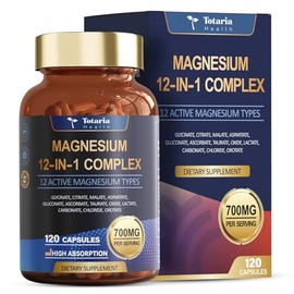 Totaria Complejo de magnesio 700 mg 12 en 1 Suplemento de magnesio con glicinato, citrato, malato, óxido, taurato, aspartato, orotato. Magnesio para l