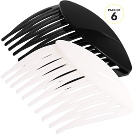 RC ROCHE ORNAMENT 6 Pcs Womens Hair Side Slide Comb Wide Teeth Plastic Strong Solid Plain Bridal Pin Fashion Ladies Girl Clamp Styling Accessories Clip, Large Black and White
