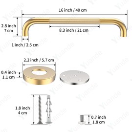 4 Pack 16 Inch Shower Grab Bar, YuanDe Gold Bathroom Grab Bar Handle w/Anti-Slip Knurled Grip, Stainless Steel Bath Balance Bar, 1" Diameter Safety Hand Rail Support,Handicap Injury Elderly Senior