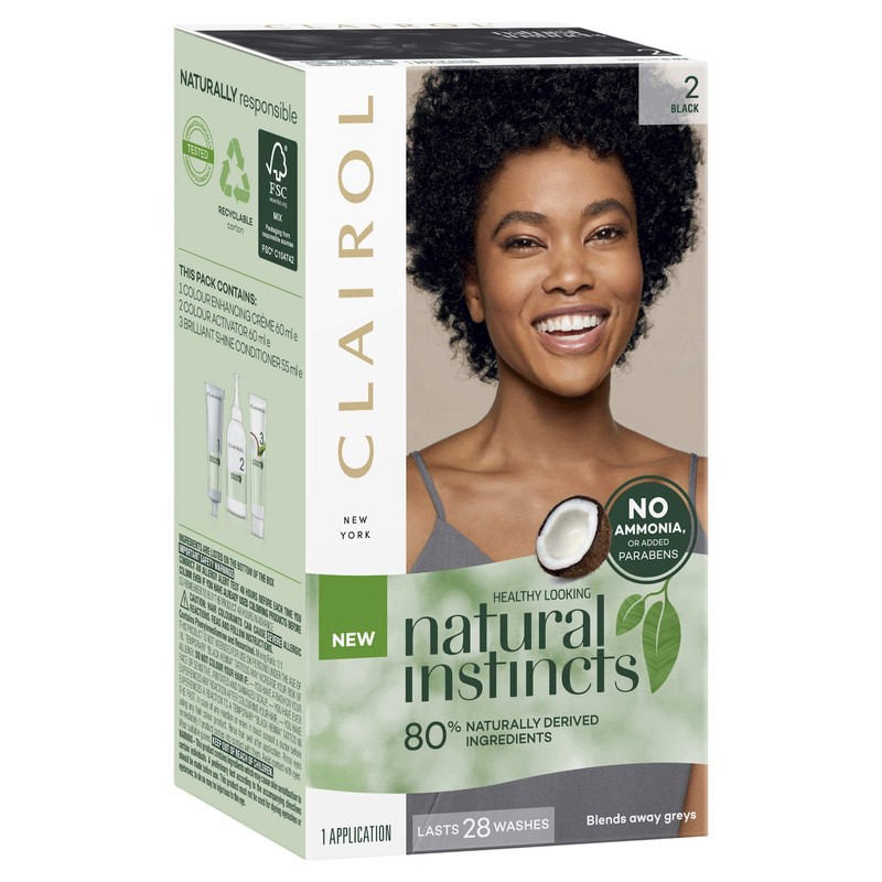 Clairol Natural Instincts Semi-Permanent Hair Color, 2 Black, Ammonia Free,