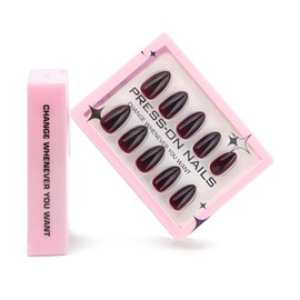 ONPRESS 30Pcs Wine Red Press on Nails Short Almond Fake Nails Red Gradient Full Cover Glossy False Nails Sweet Reusable Artificial Acrylic Glue on Nails Ombre Stick on Nails for Women Manicure Decor