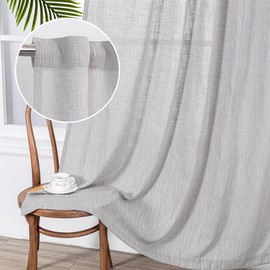 MYSKY HOME Short Curtains for Small Window, Boho Sheer Curtains 2 Panels Set Window Treatment Drapes Linen Style Texture for Closet/Kitchen, 50"x63", Light Grey, 2 PCs
