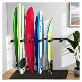Surfboard Wall Mount - Vertical 4/6 Arms Storage with Rubber Mat, Paddle Rack for SUP, Ski, Skateboards