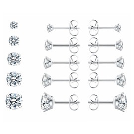 Stud Earrings for Women, 5 Pairs Cubic Zirconia Hypoallergenic Stud Earrings, Earrings for Women, Cartilage Fashion Surgical Steel Helix Earrings, for Women Men Girls, silver